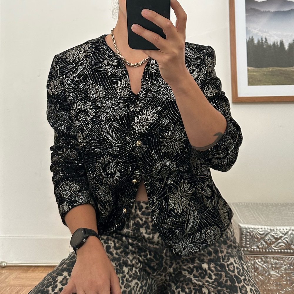 Black, Silver, and Gold Floral Blazer
